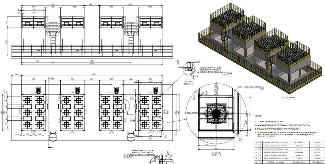 Desenho técnico de plataforma industrial executado pela RTR