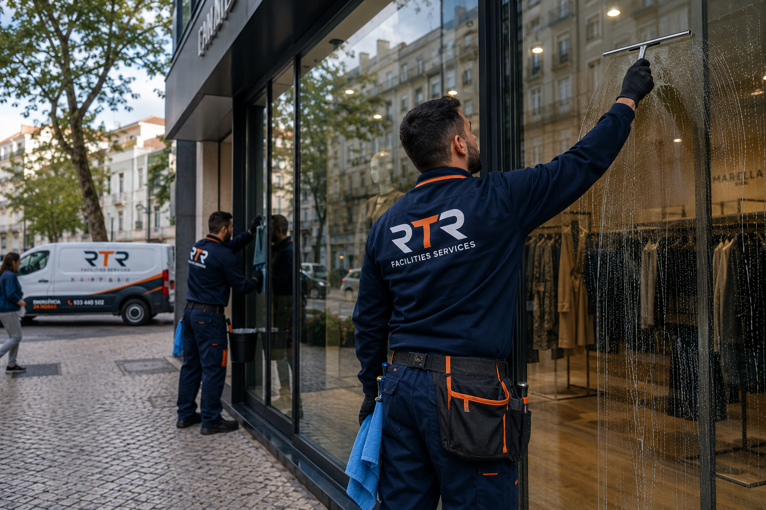 Equipa RTR em manutenção de montra comercial